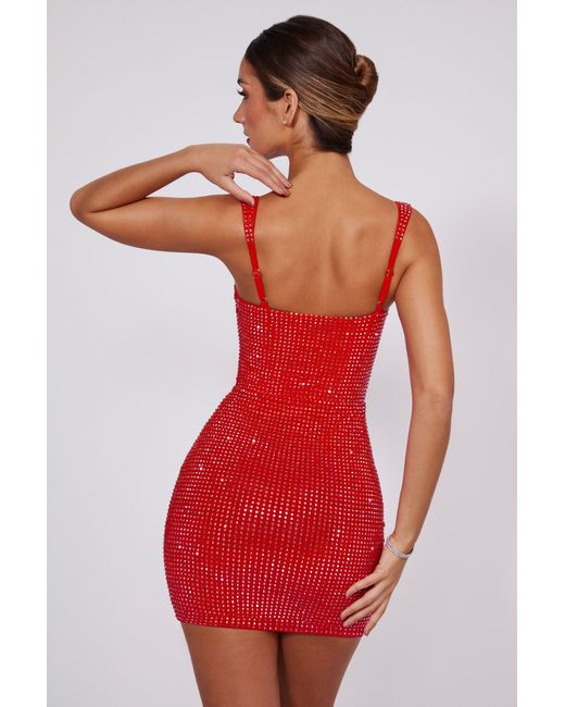 Oh Polly Red Embellished Sweetheart Corset Mini Dress