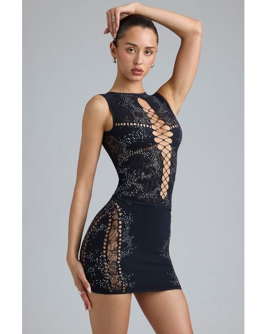 Oh Polly Black Embellished Mid-Rise Mini Skirt