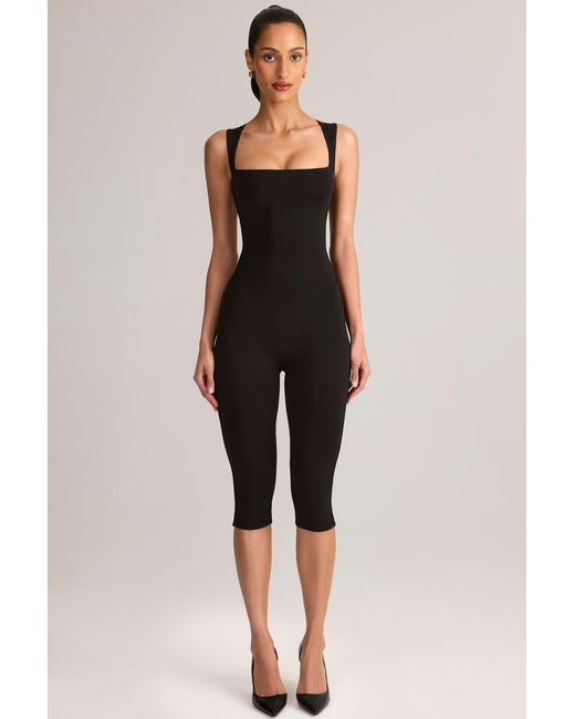 Oh Polly Black Modal Square-Neck Bodycon Capri Jumpsuit