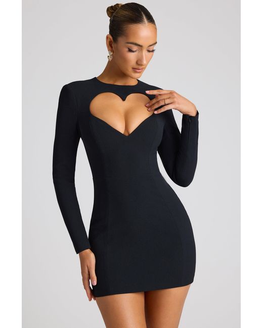 Oh Polly Black Heart Cut Out Long Sleeve Mini Dress