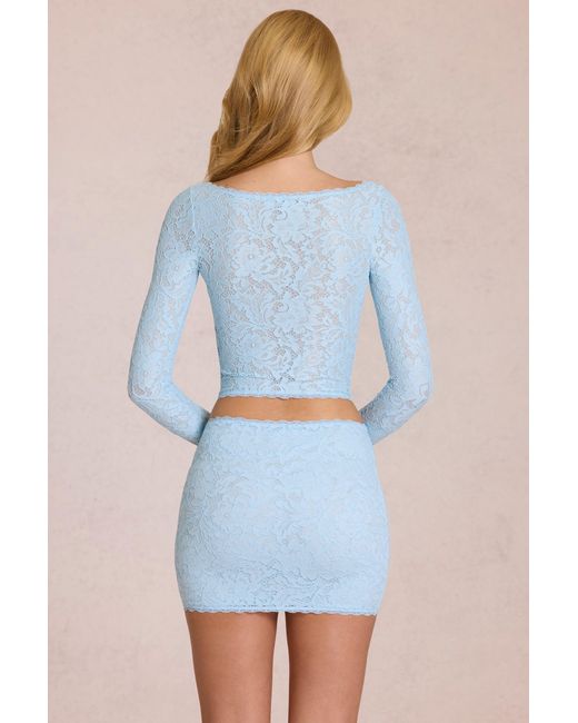 Oh Polly Blue Lace Mini Skirt