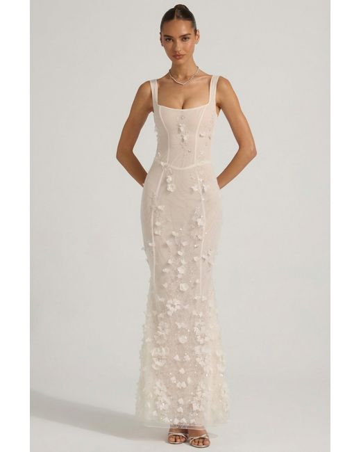 Oh Polly Natural Embellished Appliqué Soft-Scoop Corset Gown