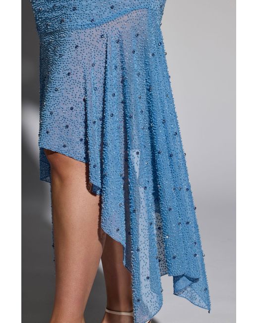Oh Polly Blue Embellished Handkerchief Hem Skirt