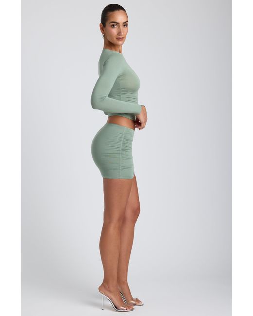 Oh Polly Green Modal Ruched Mid-Rise Mini Skirt