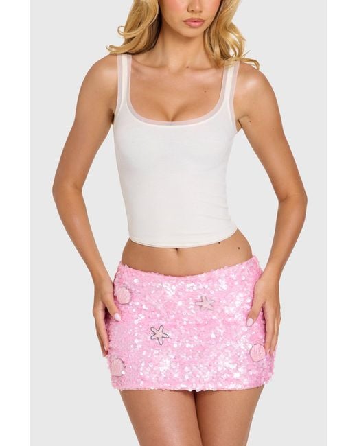 Oh Polly Pink Embellished Mini Skirt