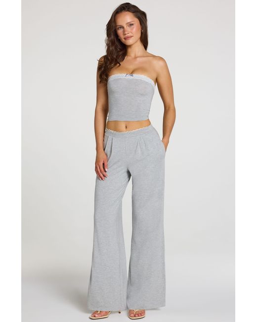 Oh Polly Gray Modal Mid-Rise Wide-Leg Trousers
