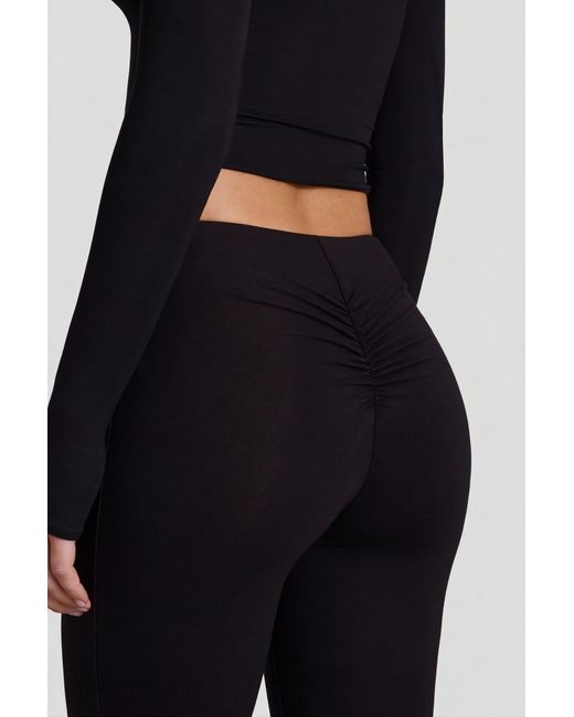 Oh Polly Black Modal Mid-Rise Flared Trousers