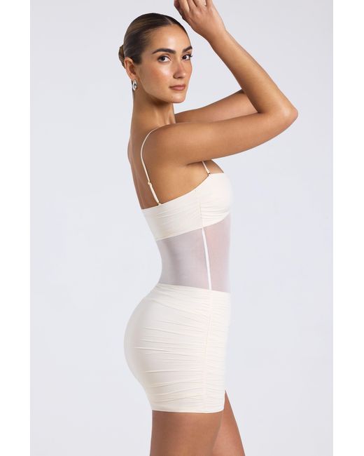 Oh Polly White Sheer Panelled Ruched Mini Dress
