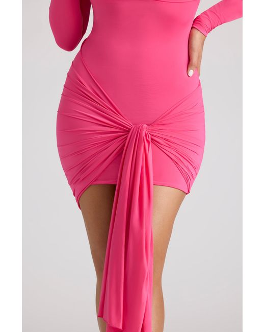 Oh Polly Pink Long Sleeve Draped Mini Dress