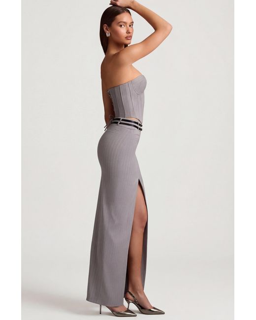 Oh Polly Gray Pinstripe Low-Rise Maxi Skirt