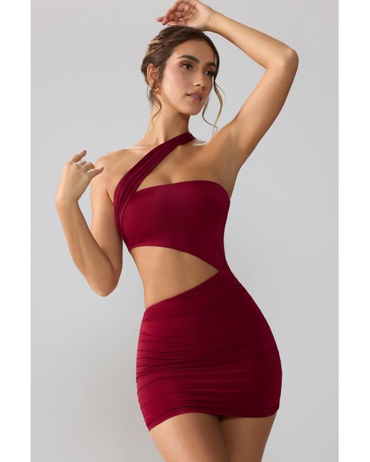 Oh Polly Red Slinky Jersey Ruched Cut Out Mini Dress
