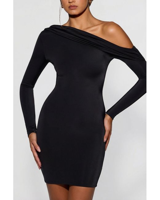 Oh Polly Black Off-Shoulder Ruched Mini Dress