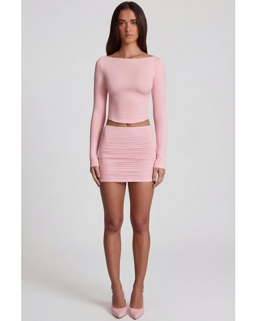 Oh Polly Pink Modal Ruched Mid-Rise Mini Skirt
