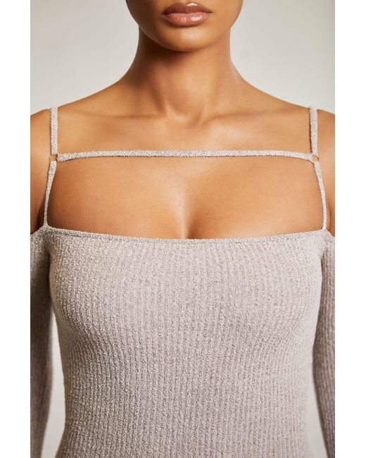 Oh Polly Natural Cold Shoulder Long Sleeve Mini Dress