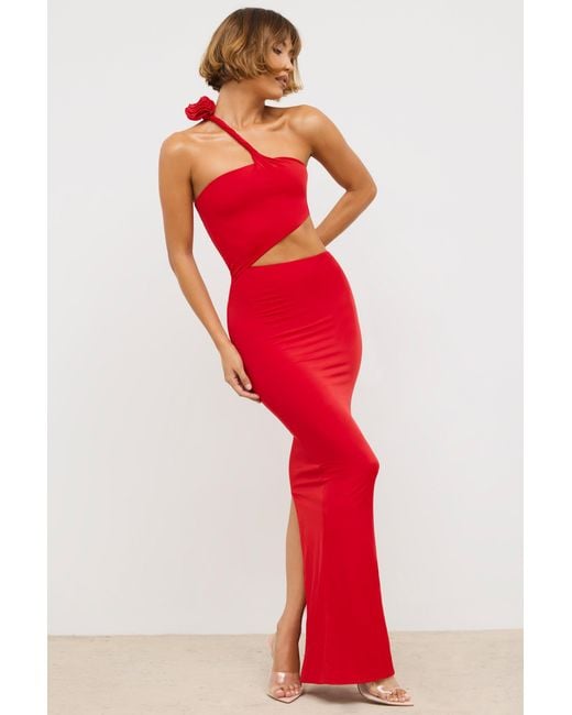 Oh Polly Red Jersey Asymmetric Cut Out Maxi Dress