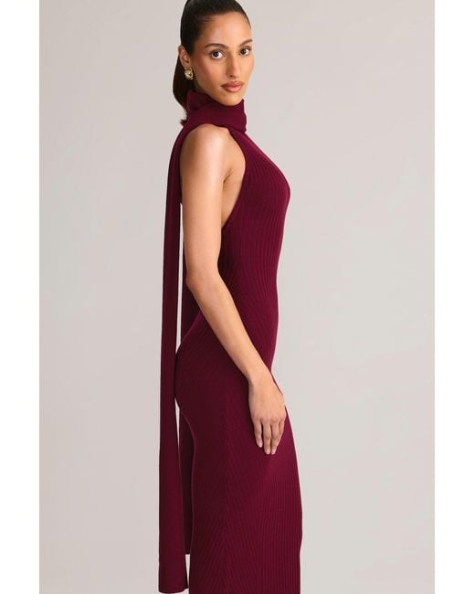 Oh Polly Red Rib-Knit Scarf-Detail Halterneck Maxi Dress