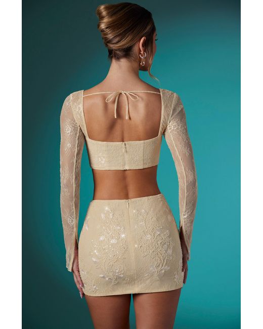 Oh Polly White Embellished Lace Bodycon Mini Skirt