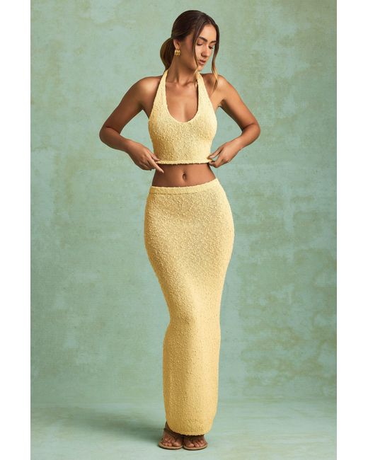 Women's Yellow Bouclé Mid-Rise Maxi Skirt