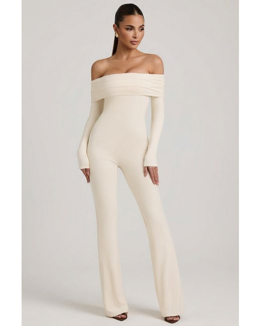 Oh Polly White Modal Off-Shoulder Ruched Jumpsuit