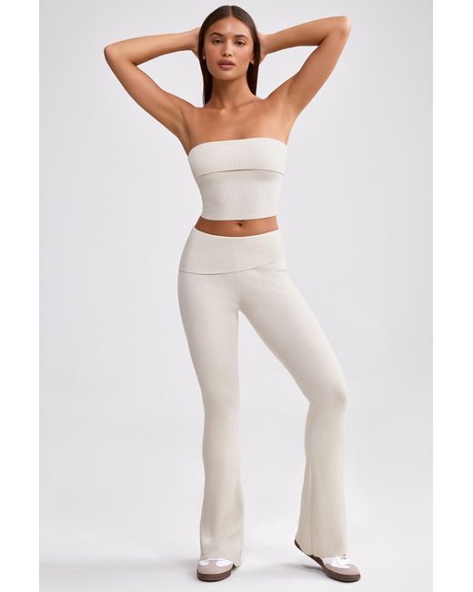 BO+TEE White Chunky Knit Foldover Kick Flare Trousers