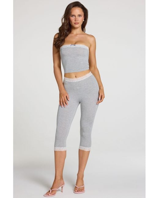 Oh Polly Gray Modal Lace-Trim Mid-Rise Capri Leggings