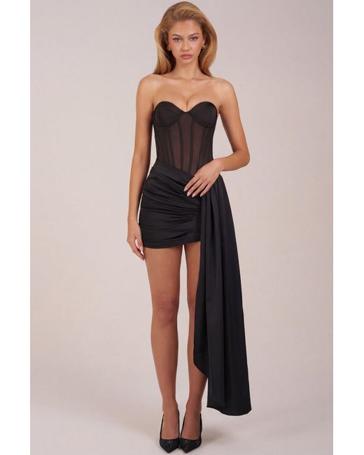 Oh Polly Black Bandeau Lace-Up Corset Mini Dress