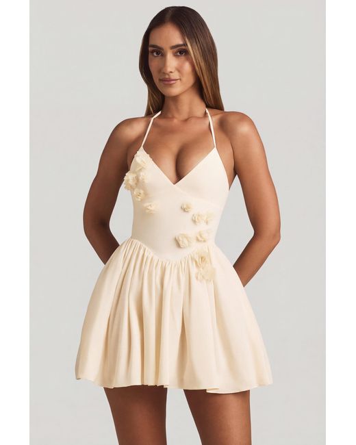 Oh Polly White Halterneck Floral-Appliqué Corset Mini Dress