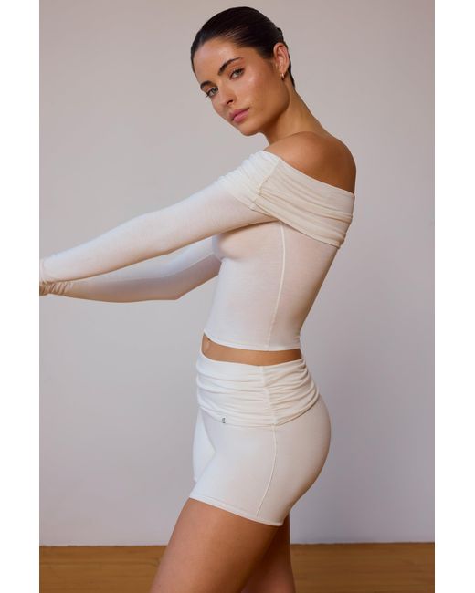 BO+TEE White Sheer Off-Shoulder Long-Sleeve Top