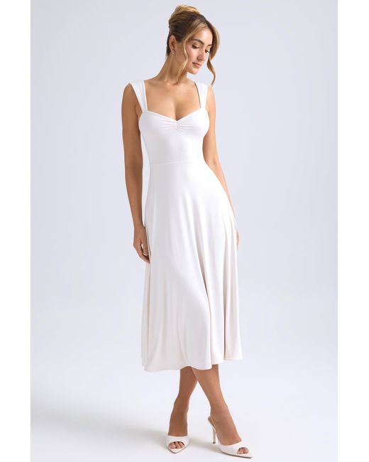 Oh Polly White Sweetheart-Neck Ruched Midaxi Dress