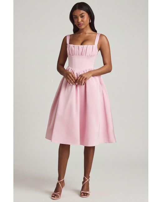 Oh Polly Pink Draped Corset Midaxi Dress