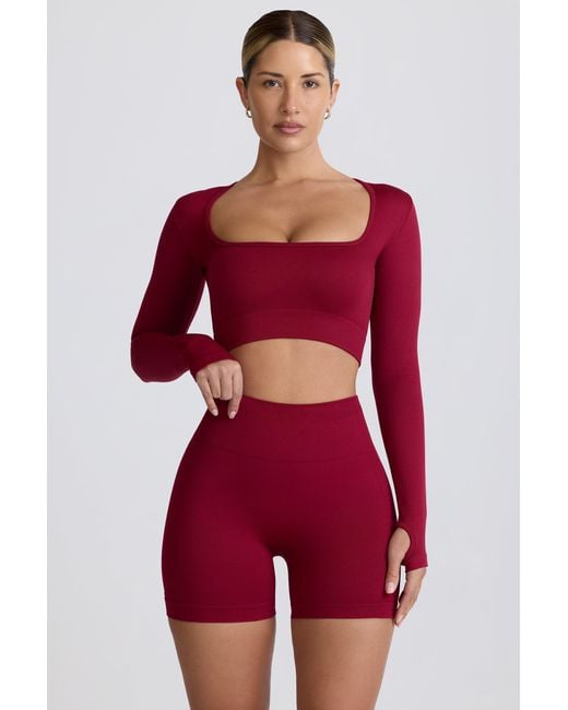 BO+TEE Red Super Sculpt Seamless Long-Sleeve Crop Top