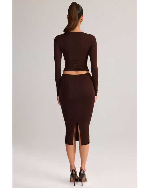 Oh Polly Brown Modal Mid-Rise Pencil Midi Skirt