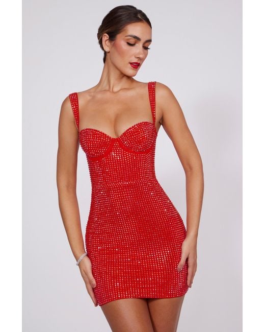 Oh Polly Red Embellished Sweetheart Corset Mini Dress