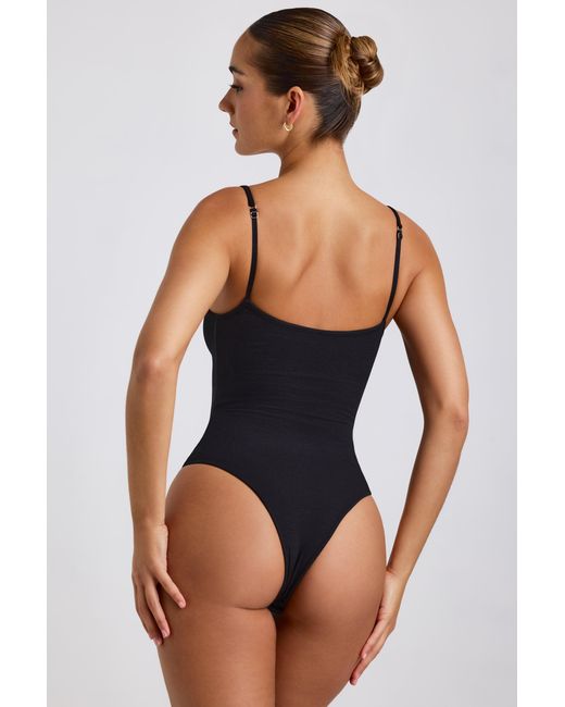 Oh Polly Black Ribbed Modal Square Neck Bodysuit