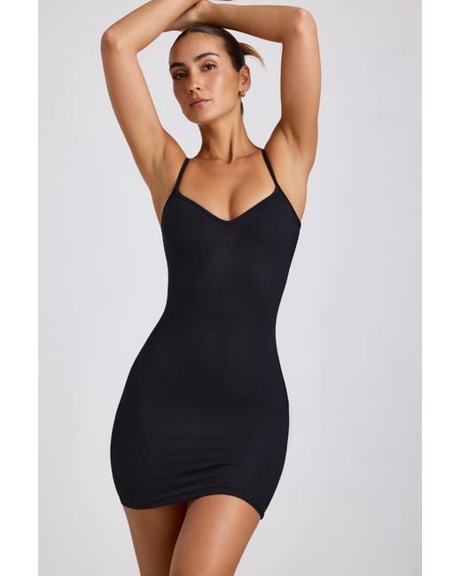 Oh Polly Black Ribbed Modal Mini Dress