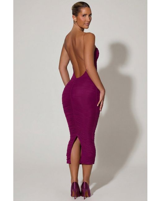Oh Polly Purple Ruched Backless Bodycon Midaxi Dress
