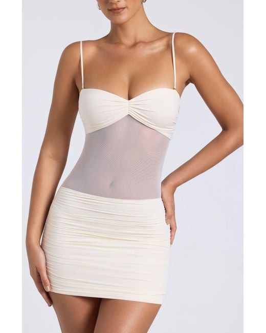 Oh Polly White Sheer Panelled Ruched Mini Dress