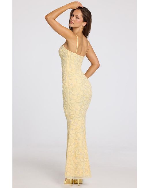 Oh Polly Yellow Embellished Square-Neck Maxi Dress