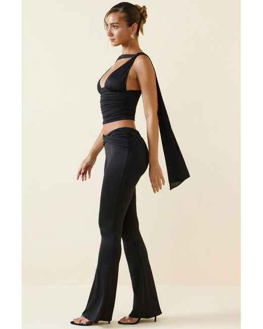 Oh Polly Black Cut-Out Mid-Rise Flared Trousers