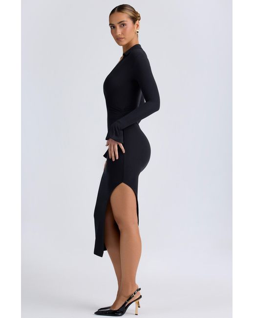 Oh Polly Black Modal Plunge V-Neck Midaxi Dress
