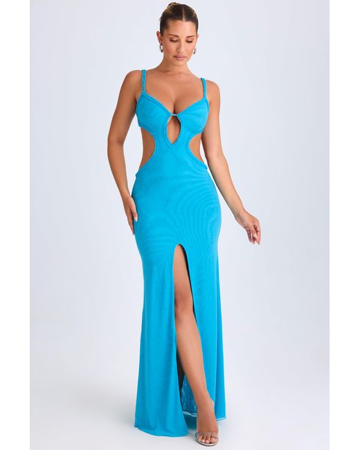Oh Polly Blue Ruffle-Appliqué Cut-Out Maxi Dress