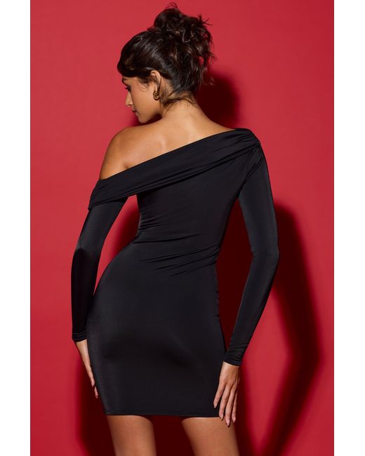 Oh Polly Black Off-Shoulder Ruched Mini Dress