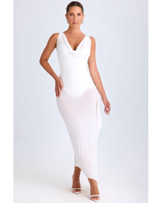 Oh Polly White Ruffle-Trim Cowl-Neck Midaxi Dress