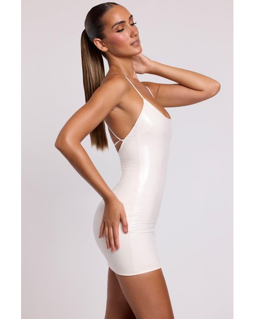 Oh Polly White Vinyl Tie Back Scoop Neck Mini Dress