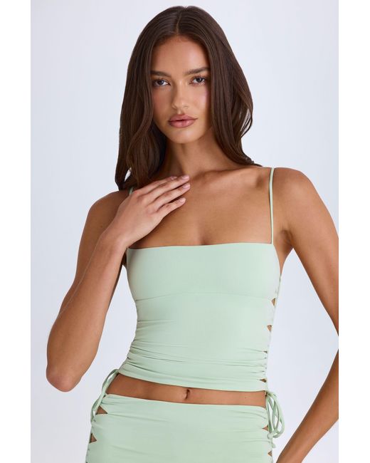Oh Polly Green Ruched Cut-Out Top