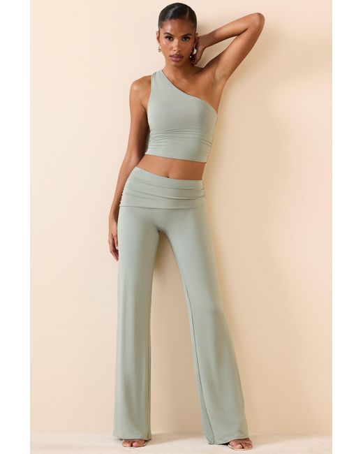 Oh Polly Green Mid-Rise Straight-Leg Trousers