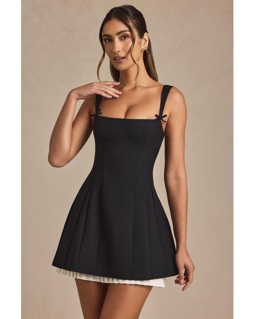 Oh Polly Black Bow-Detail Pleated A-Line Mini Dress