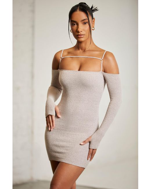 Oh Polly Natural Cold Shoulder Long Sleeve Mini Dress