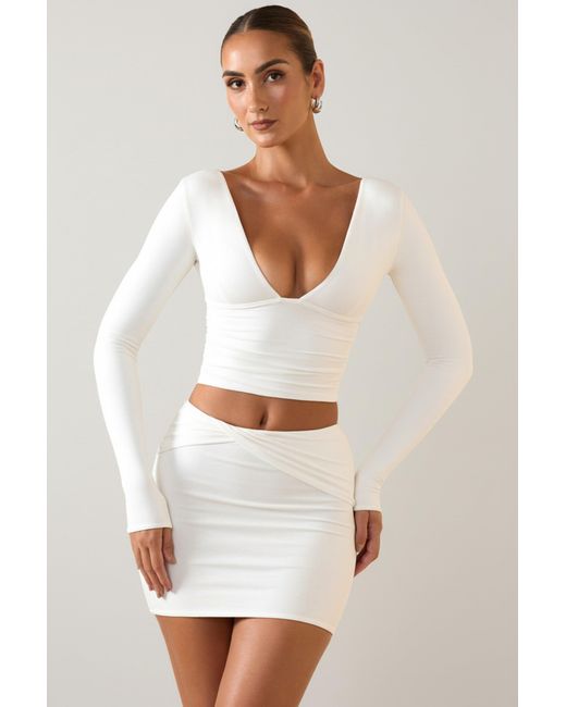 Oh Polly White Modal Twist-Front Mid-Rise Mini Skirt