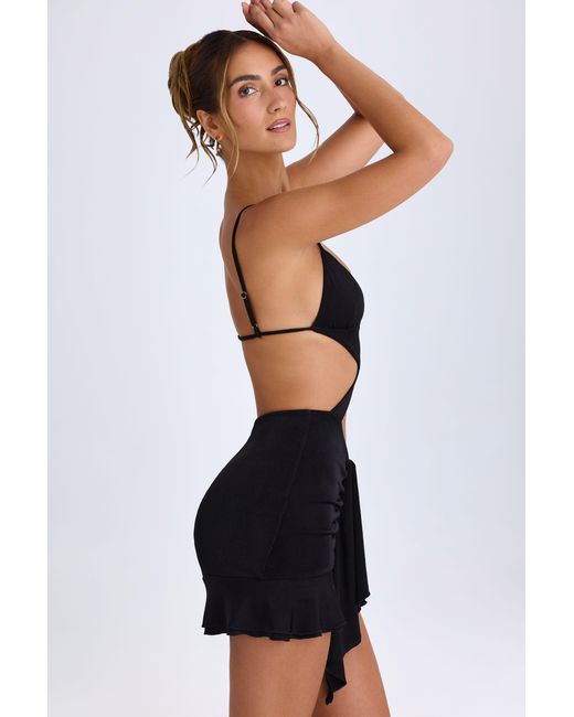 Oh Polly Black Ruffle-Trim Cut-Out Mini Dress